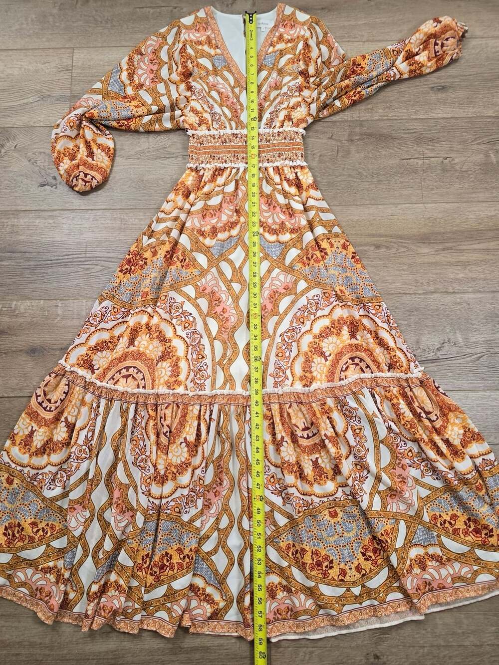 Bohme Orange Paisley Smocked Maxi Dress Long Balloon Sleeve Boho Small - Picture 8 of 13
